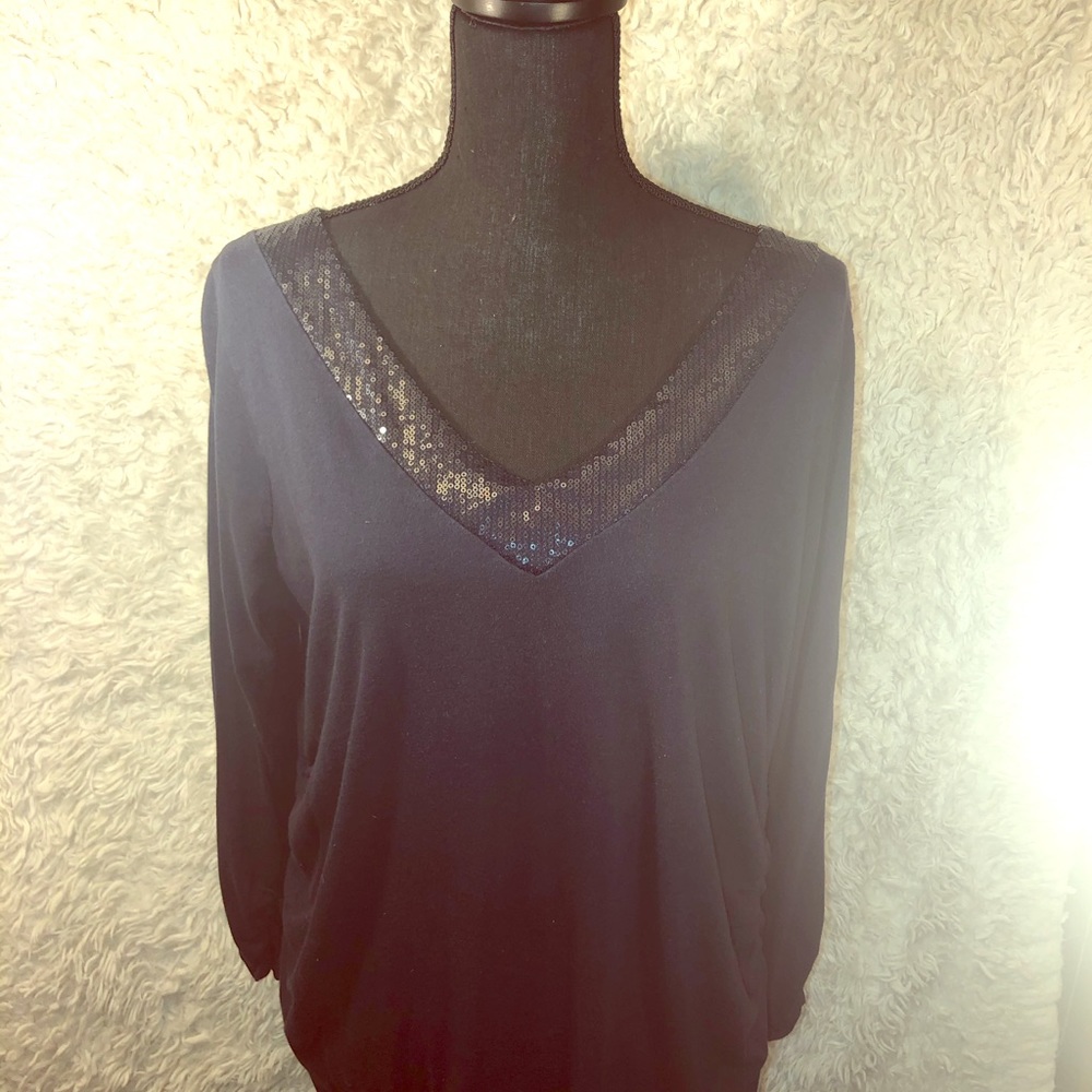 Lane Bryant Knit Cotton Top Navy 3/4 Sleeve